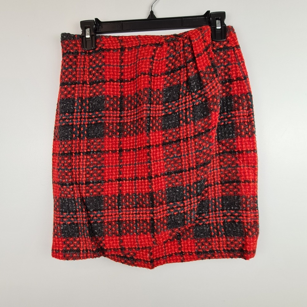Vintage Lindsey Brooke Red Wrap Skirt Women's 4 Plaid Preppy 80s Retro Secretary